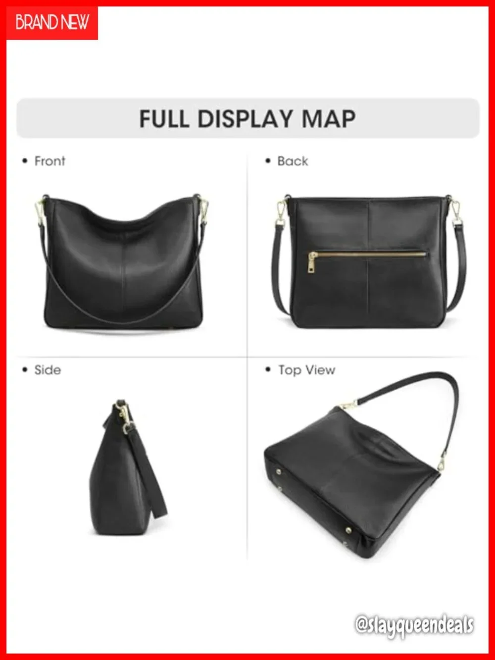 Genuine Leather Hobo Crossbody Bag with 2 Straps